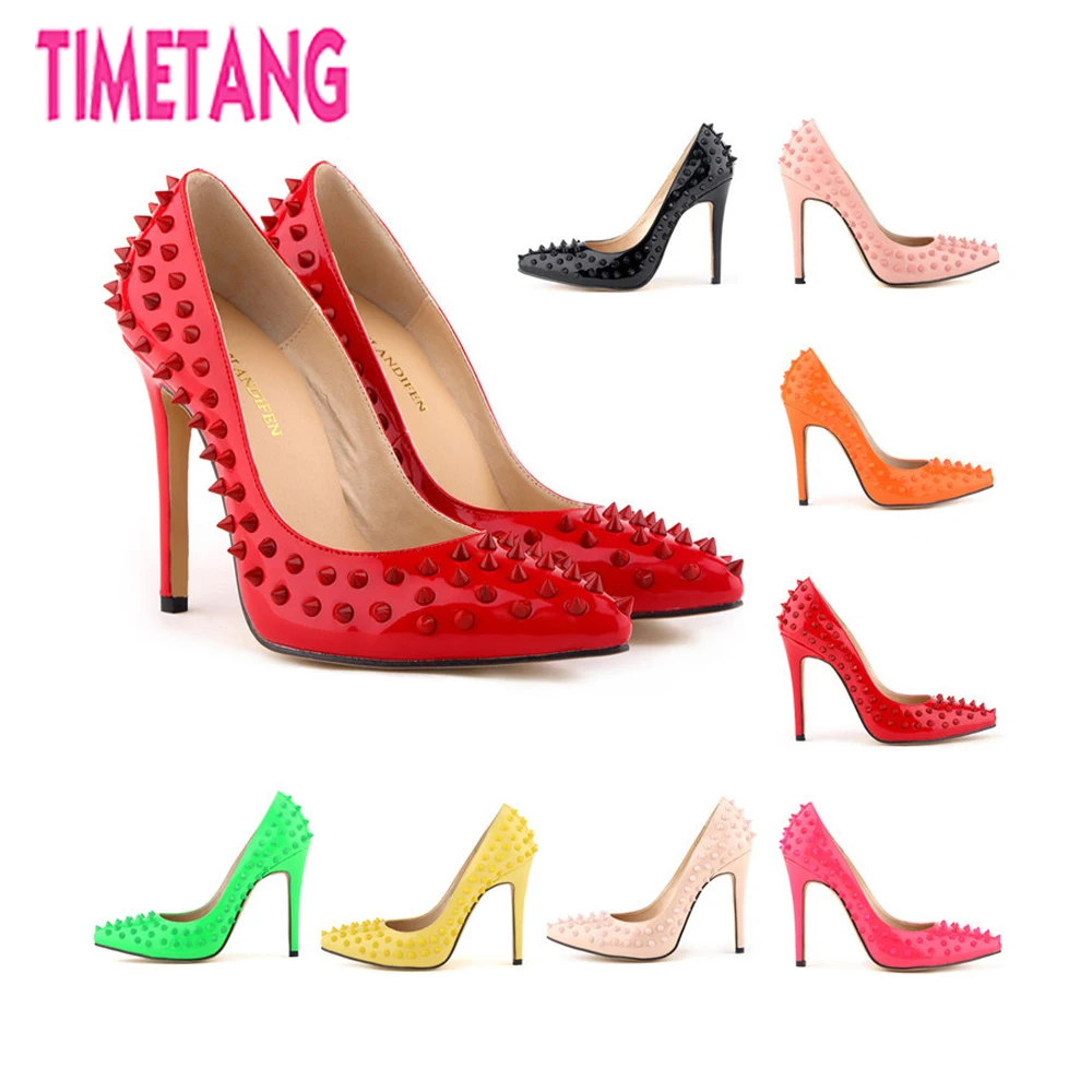 TIMETANG Freeshipping Fashion Punk Rivet High Heel Pointed Toe Women Pumps Street Style Candy Color 10.5cm Stiletto Lady Shoes
TIMETANG Freeshipping Fashion Punk Rivet High Heel Pointed Toe Women Pumps Street Style Candy Color 10.5cm Stiletto Lady Shoes