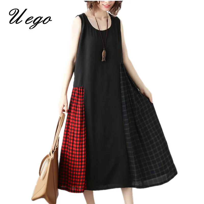 Uego Sleeveless Loose Summer Dress Fashion Patchwork Print Thin Light Cotton Linen Women Casual Dress New Arrival Lady Dress
Uego Sleeveless Loose Summer Dress Fashion Patchwork Print Thin Light Cotton Linen Women Casual Dress New Arrival Lady Dress