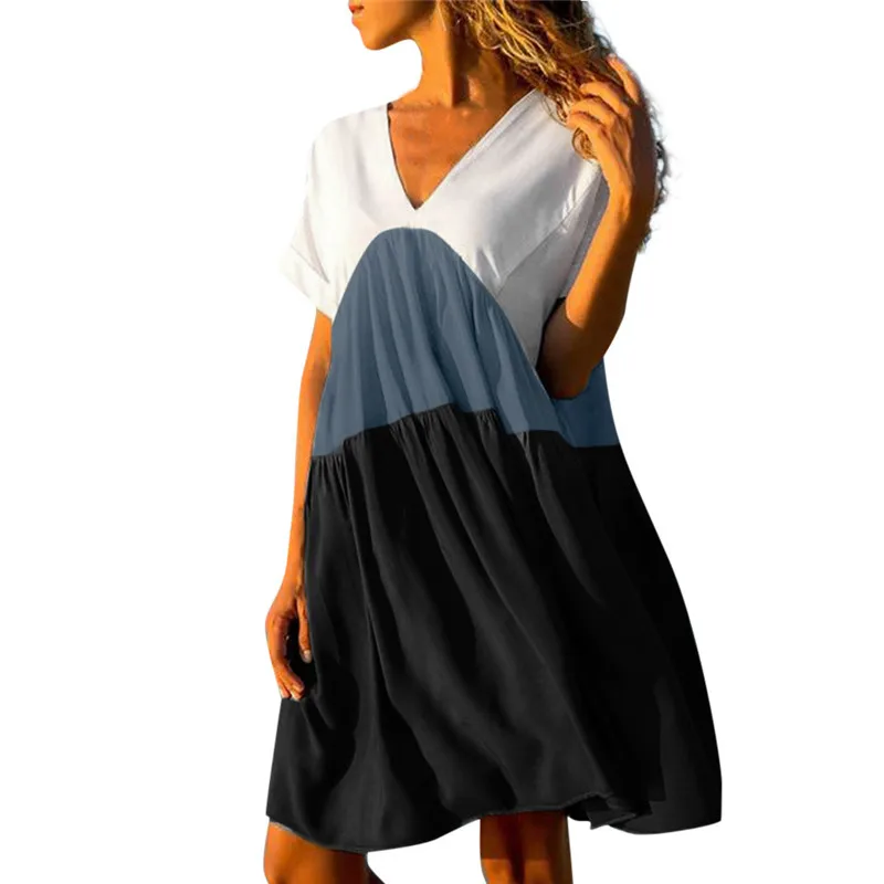 Sleeper #401 2019 NEW FASHION Women's Casual Patchwork Gradient Color V-neck Short Sleeve Ruffled Loose Dress hot Free Shipping
Sleeper #401 2019 NEW FASHION Women's Casual Patchwork Gradient Color V-neck Short Sleeve Ruffled Loose Dress hot Free Shipping