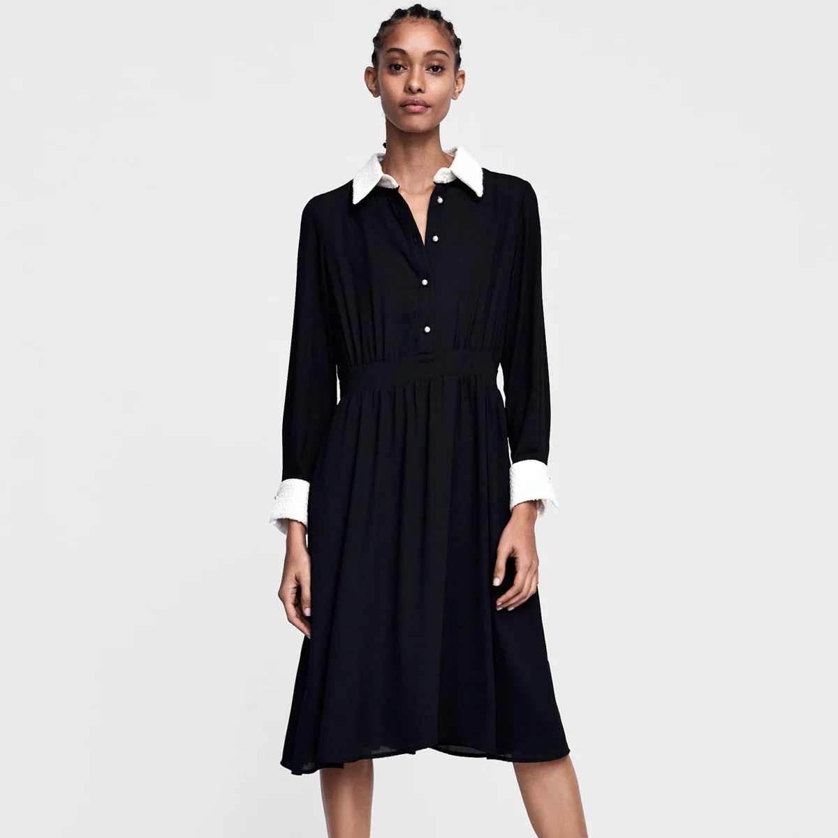 Jastie 2018 Autumn contrasting Dress Lapel Collar Long Sleeve Women Dresses Front Button Black Office Lady Dress Female Vestidos
Jastie 2018 Autumn contrasting Dress Lapel Collar Long Sleeve Women Dresses Front Button Black Office Lady Dress Female Vestidos