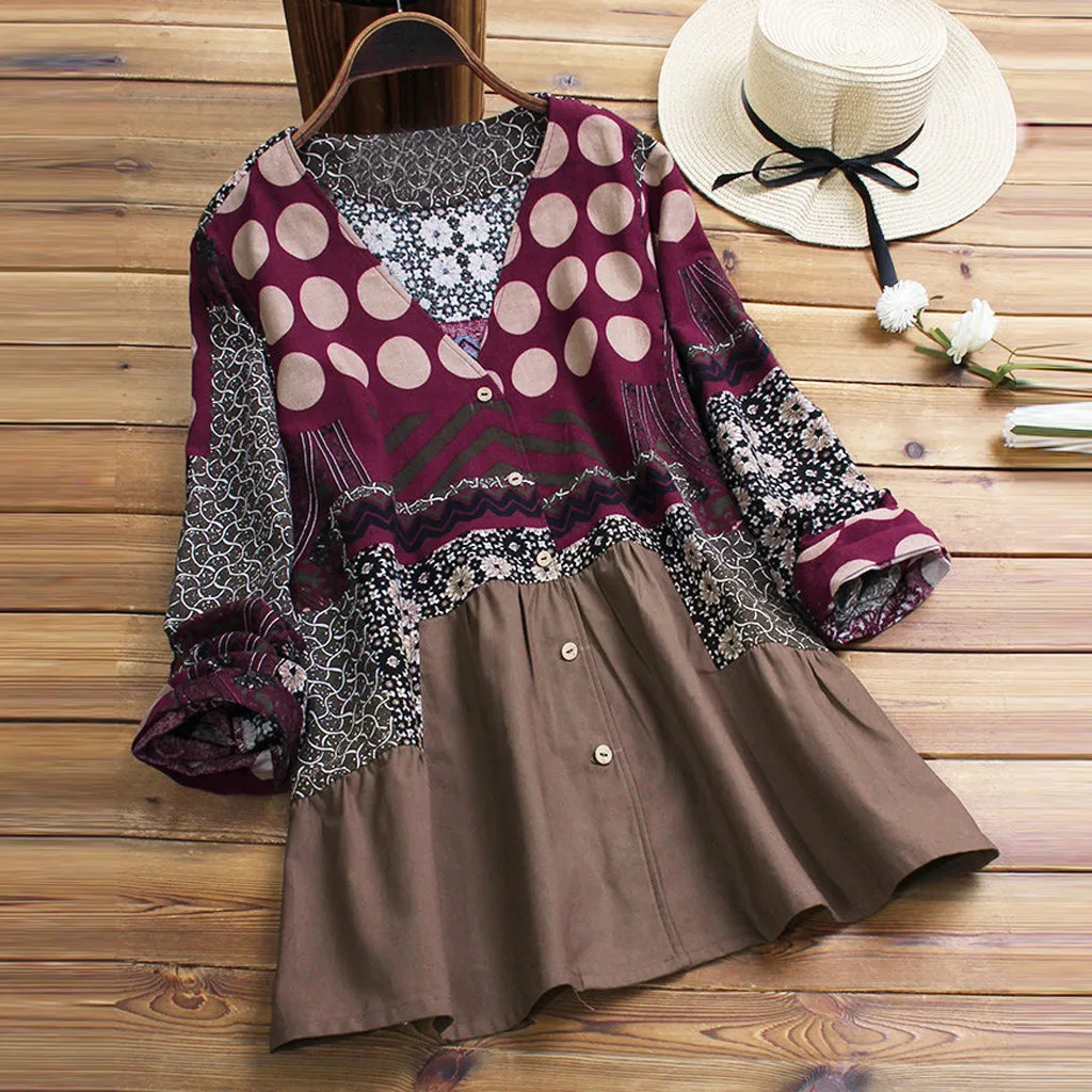 Women Blouses Female Blusas Long Sleeves Vintage Floral Print Patchwork Blouse Splicing Tops Blouse Camisa Mujer Blusa Feminina
Women Blouses Female Blusas Long Sleeves Vintage Floral Print Patchwork Blouse Splicing Tops Blouse Camisa Mujer Blusa Feminina