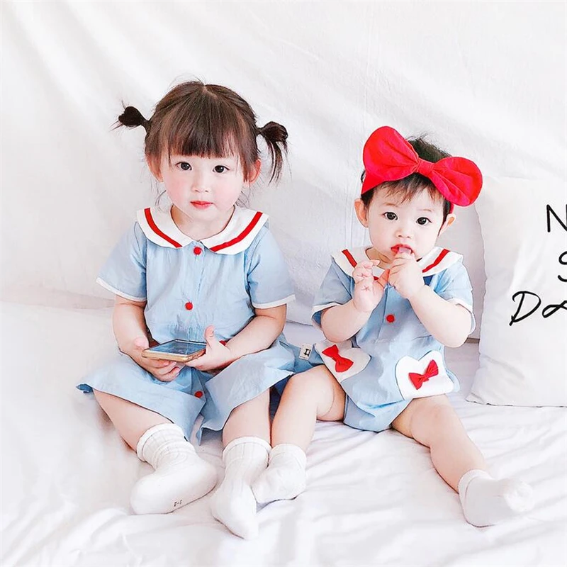Newborn Baby Girls Romper Twins Sister Clothing Baby Dress Summer Cute Baby Sisters Navy Dress Cotton Fresh Love Pocket Bow 
Newborn Baby Girls Romper Twins Sister Clothing Baby Dress Summer Cute Baby Sisters Navy Dress Cotton Fresh Love Pocket Bow