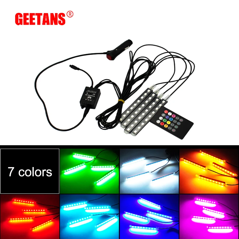 GEETANS 1pcs RGB Remote Control LED 4 Strip Lights 16 Colors Car Styling Decorative Atmosphere Lamps Car Interior Light
GEETANS 1pcs RGB Remote Control LED 4 Strip Lights 16 Colors Car Styling Decorative Atmosphere Lamps Car Interior Light