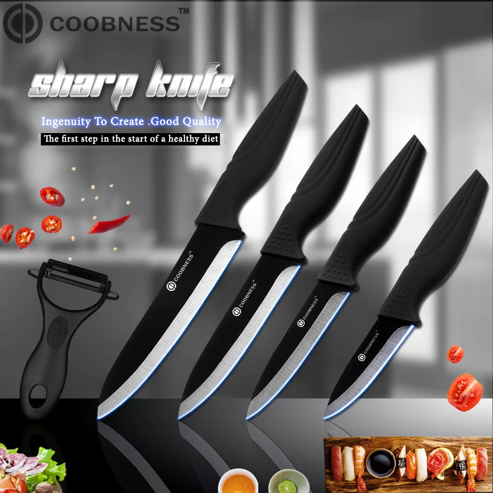 

Black Blade Kitchen knives COOBNESS Brand Ceramic Knife Accessories set 3" Paring 4" Utility 5" Slicing 6" Chef Knife+Peeler