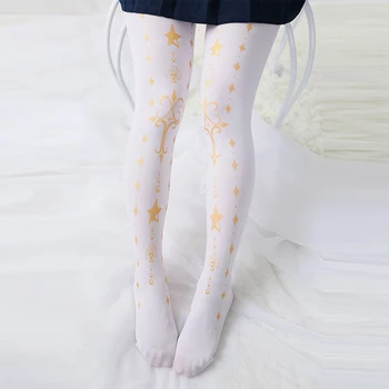 Harajuku yellow star printing lolita stockings slim velvet leggings