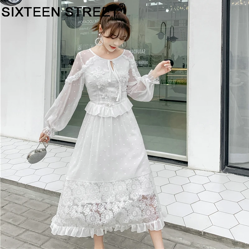 Summer Clothing point chiffon dress woman long sleeve o-neck lace ruffles long white dress for lady
Summer Clothing point chiffon dress woman long sleeve o-neck lace ruffles long white dress for lady