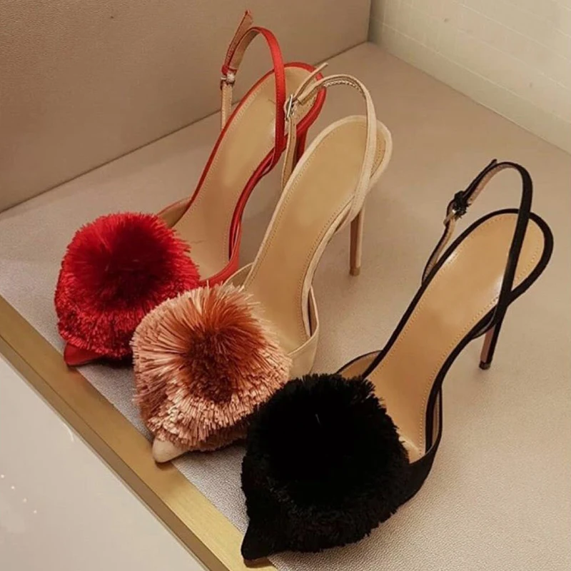 Ladies Pumps Fashion High Heel Wedding Shoes Red Fur Slingback High Heels Fall Pointed Toe Black Pumps Women Party Shoes 12cm
Ladies Pumps Fashion High Heel Wedding Shoes Red Fur Slingback High Heels Fall Pointed Toe Black Pumps Women Party Shoes 12cm
