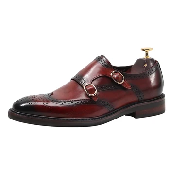 Handmade Retro Monk Strap Oxfords Genuine Leather Flat British Style Leather Carved Brogue Derby Shoes Weddig Party
Handmade Retro Monk Strap Oxfords Genuine Leather Flat British Style Leather Carved Brogue Derby Shoes Weddig Party