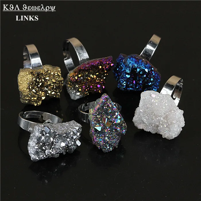 Special Shining Titanium Purple/Blue/Rainbow/Gold/Silver/White Crystal Druzy Stone Ring Natural Quartz Geode Stone Ring
Special Shining Titanium Purple/Blue/Rainbow/Gold/Silver/White Crystal Druzy Stone Ring Natural Quartz Geode Stone Ring