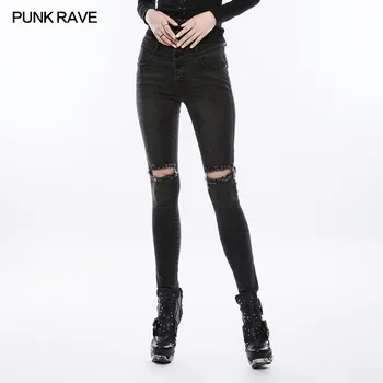 PUNK RAVE Women Broken Hole Pants Slim-fit Elastic Punk Rock Pencil Pants Casual Streetwear Mid Waist Jeans for Women
PUNK RAVE Women Broken Hole Pants Slim-fit Elastic Punk Rock Pencil Pants Casual Streetwear Mid Waist Jeans for Women