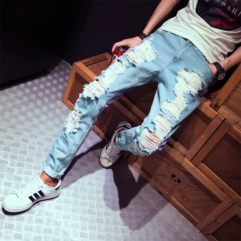Summer thin men's super tattered jeans Korean version of the self-cultivation small ankle pants trend big hole male pants
Summer thin men's super tattered jeans Korean version of the self-cultivation small ankle pants trend big hole male pants