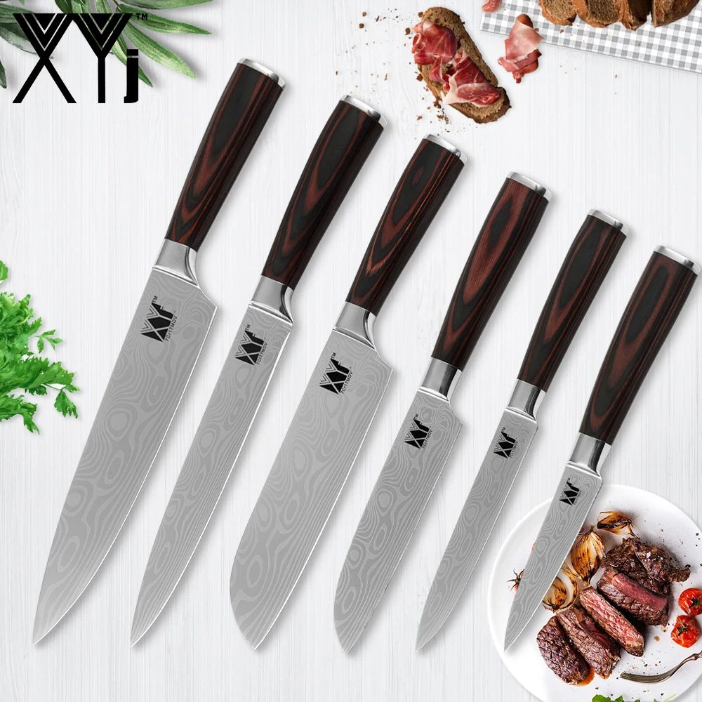 XYj 6 pcs Kitchen Stainless Steel Knives Set Damascus Pattern Blade color wood Handle Knives Fruit Fish Meat Cooking Accessorie
XYj 6 pcs Kitchen Stainless Steel Knives Set Damascus Pattern Blade color wood Handle Knives Fruit Fish Meat Cooking Accessorie