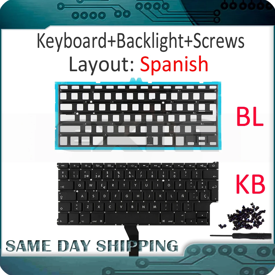 New for Apple Macbook Air 11" A1370 A1465 Spanish Spain SP Standard Keyboard with Backlight Backlight + Screws 2011-2015 Year
New for Apple Macbook Air 11" A1370 A1465 Spanish Spain SP Standard Keyboard with Backlight Backlight + Screws 2011-2015 Year