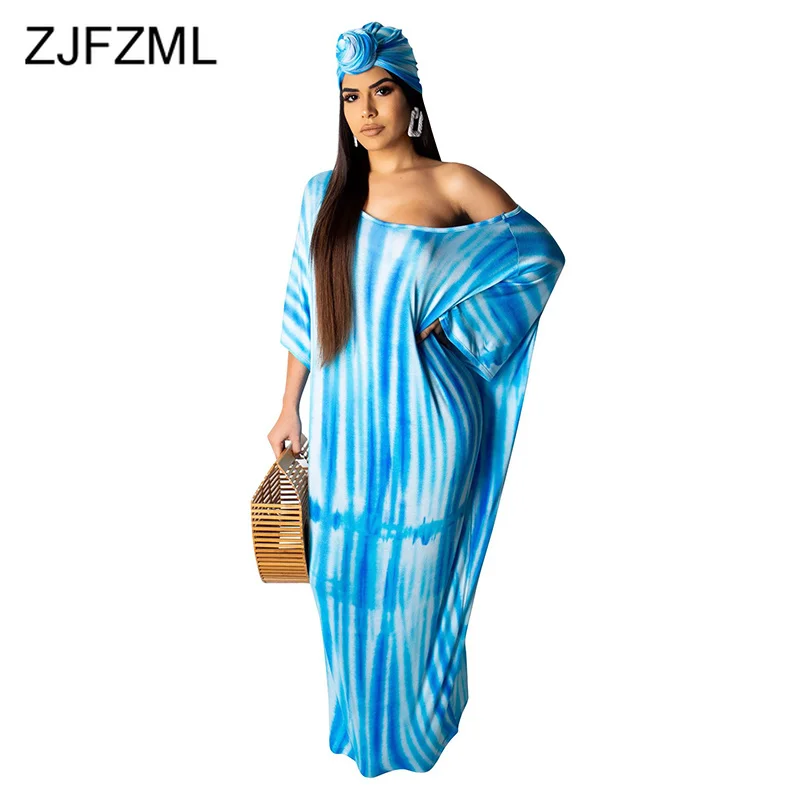 Tie Dye Striped Sexy Plus Size Dress Women One Shoulder Batwing Sleeve Boho Long Dress Summer Backless Loose Vestido With Scarf
Tie Dye Striped Sexy Plus Size Dress Women One Shoulder Batwing Sleeve Boho Long Dress Summer Backless Loose Vestido With Scarf