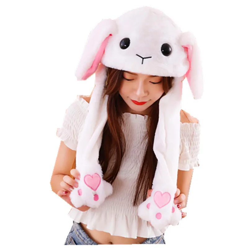 

Rabbit white Cartoon Animal Plush Dynamic Hat Children's Winter Warm Cap Combined Scarf and Glove