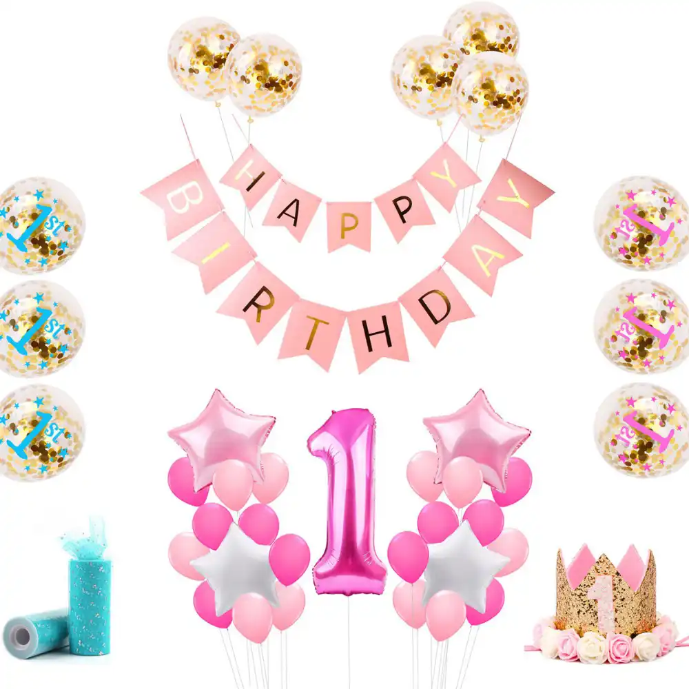 huiran 1 year babyshower happy birthday balloons foil baloon