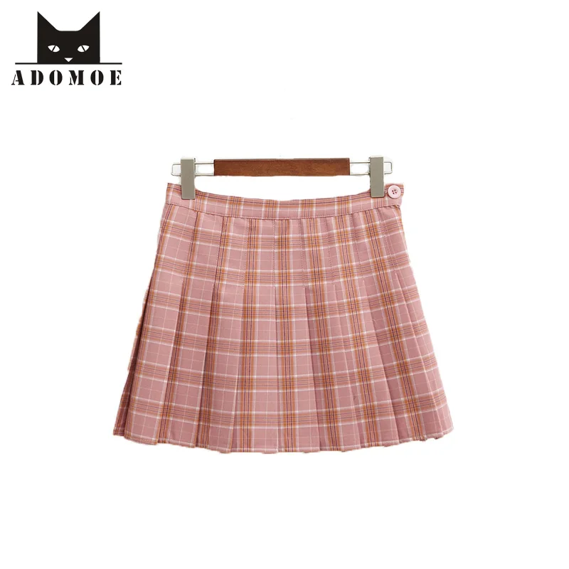 Image Gray Orange Color Plaid Skirt Junior Middle school student High school uniform Skirt GirlCute Japanese Short Pleated Skirts