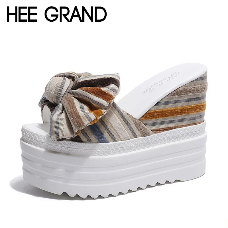 HEE GRAND/2018 г. шикарные женские шлепанцы на танкетке с бантом модные повседневные