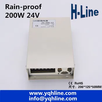 Rain-Proof LED switch power supply Output DC24V 8.3A 200W power adapter AC DC LED switch power supply LED driver (FS-200-24)
Rain-Proof LED switch power supply Output DC24V 8.3A 200W power adapter AC DC LED switch power supply LED driver (FS-200-24)