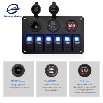 Waterproof 6 Gang Rocker Switch Panel for RV Marine Boat, Waterproof Digital Voltmeter & Dual USB Ports
Waterproof 6 Gang Rocker Switch Panel for RV Marine Boat, Waterproof Digital Voltmeter & Dual USB Ports
