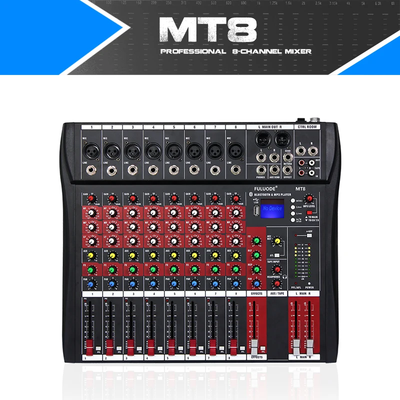Fuluode 8 Channel Professional Mixer With power amplifier and reverberation function Support Bluetooth USB playback stage show
Fuluode 8 Channel Professional Mixer With power amplifier and reverberation function Support Bluetooth USB playback stage show