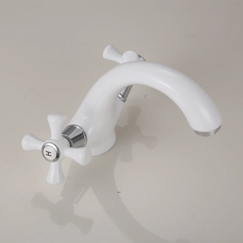 Classic White Ceramic Bathroom Basin Faucet Mixer Toilet Faucet Double Handle Bath Tap hot and cold Water Mixer Control DOODII9