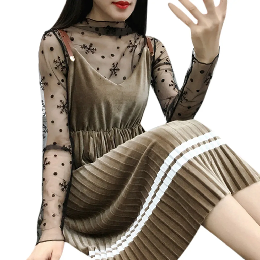 Women'S Sexy Perspective Tops Blouses Snowflake Print Black Lace Blouses Mesh Grid Long Sleeve Top Shirt Blusas Mujer #10T
Women'S Sexy Perspective Tops Blouses Snowflake Print Black Lace Blouses Mesh Grid Long Sleeve Top Shirt Blusas Mujer #10T