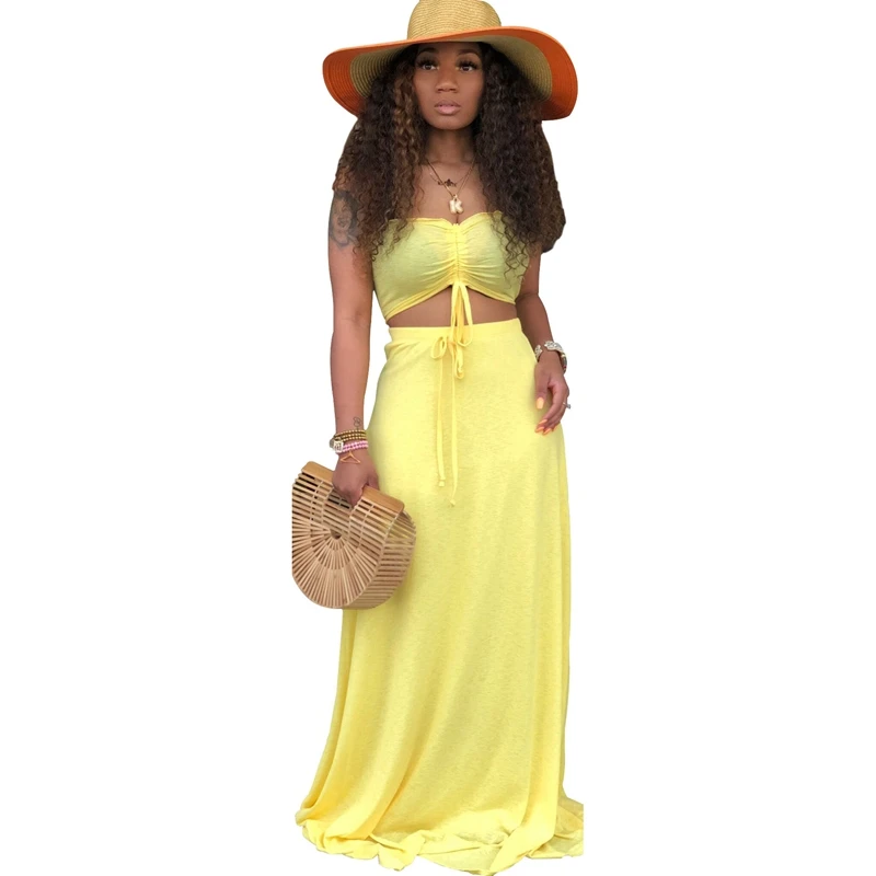 Summer 2 Piece Dress Set Women Sexy Yellow Strapless Crop Top Two Piece Long Skirt Set Vacation Holiday Beach Women Sets Clothes
Summer 2 Piece Dress Set Women Sexy Yellow Strapless Crop Top Two Piece Long Skirt Set Vacation Holiday Beach Women Sets Clothes