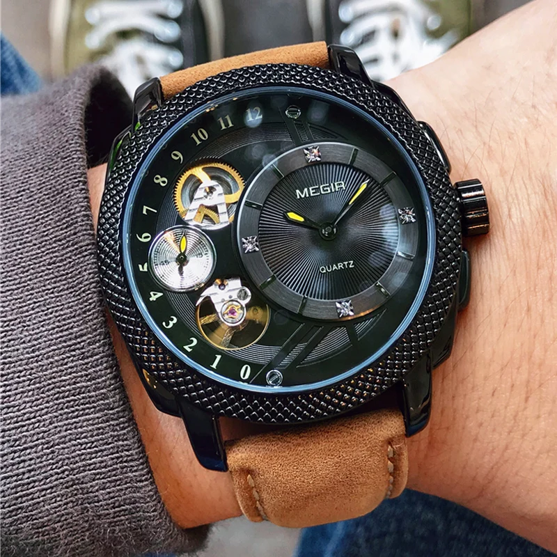 MEGIR Casual Men Watch Top Brand Luxury Chronograph Quartz Clock Relogio Masculino Waterproof Leather Army Military Wristwatch
MEGIR Casual Men Watch Top Brand Luxury Chronograph Quartz Clock Relogio Masculino Waterproof Leather Army Military Wristwatch