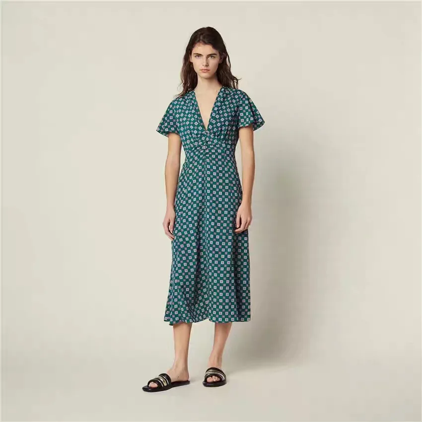 Women Dress 2019 Spring and Summer New Women's V-neck Pleated Print Short-sleeved Dress
Women Dress 2019 Spring and Summer New Women's V-neck Pleated Print Short-sleeved Dress