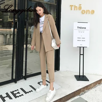 High quality 2019 new suit autumn casual solid color women's pants suit notched collar suit jacket and pencil pants khaki female
High quality 2019 new suit autumn casual solid color women's pants suit notched collar suit jacket and pencil pants khaki female