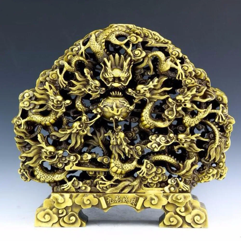 Decorations Collection Chinese Brass Carved Big 9 dragons playing with Beads Statue/Home Decoration Crafts Metal Sculpture
Decorations Collection Chinese Brass Carved Big 9 dragons playing with Beads Statue/Home Decoration Crafts Metal Sculpture