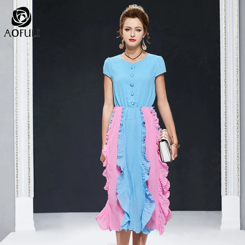 AOFULI Runway Style Ruffled Plus Size Long Dress Mid-calf Length Short Sleeve Patchwork Pleated Midi Dress S- XXXL 4XL 5XL A2329
AOFULI Runway Style Ruffled Plus Size Long Dress Mid-calf Length Short Sleeve Patchwork Pleated Midi Dress S- XXXL 4XL 5XL A2329
