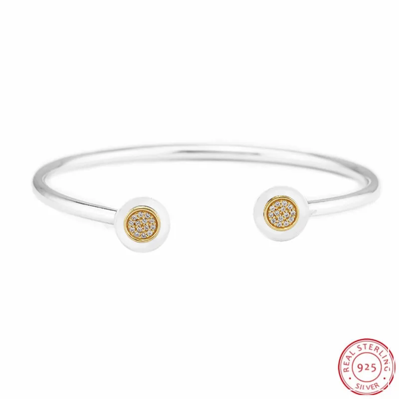 Hand-finished 925 Sterling Silver & 14K Gold Two-Tone Signature Open Bangle for Women Fine Jewelry with Clare Stones FLB049K
Hand-finished 925 Sterling Silver & 14K Gold Two-Tone Signature Open Bangle for Women Fine Jewelry with Clare Stones FLB049K