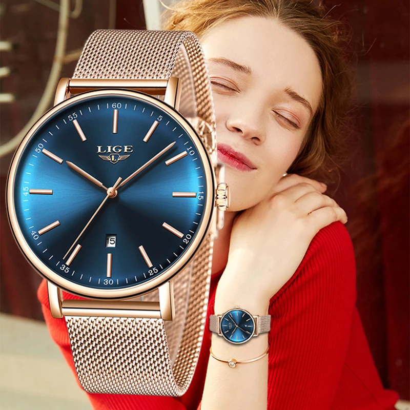 Фото LIGE женские часы лучший бренд класса люкс Простые ультра-тонкие кварцевые из