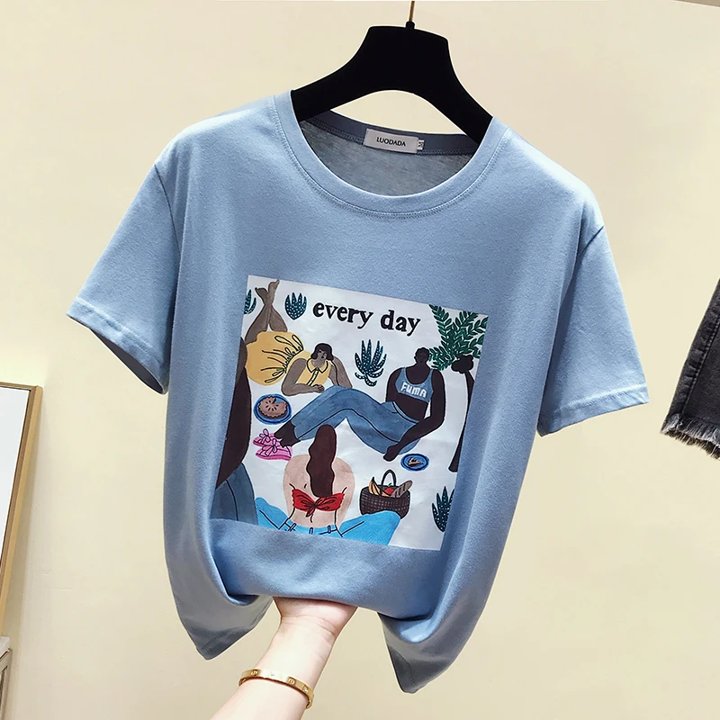 2019 Summer Women Casual Short Sleeves Character Print O Neck Cotton T-Shirt Female Pullover Tee Tops A1209
2019 Summer Women Casual Short Sleeves Character Print O Neck Cotton T-Shirt Female Pullover Tee Tops A1209