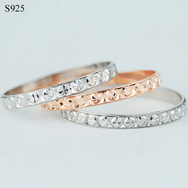 

100% Genuine Real Pure Solid 925 Sterling Silver Rings for Women Jewelry Rose Gold Female Round Circle Finger Ring