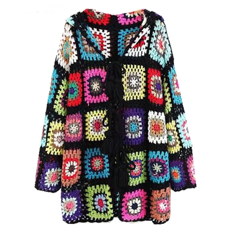 Bohomian Colored Plaid Hollow Out Hooded Cardigan Sweater 2018 Ethnic Retro Women Tassel Lacing Up Knitted Knitwear
Bohomian Colored Plaid Hollow Out Hooded Cardigan Sweater 2018 Ethnic Retro Women Tassel Lacing Up Knitted Knitwear
