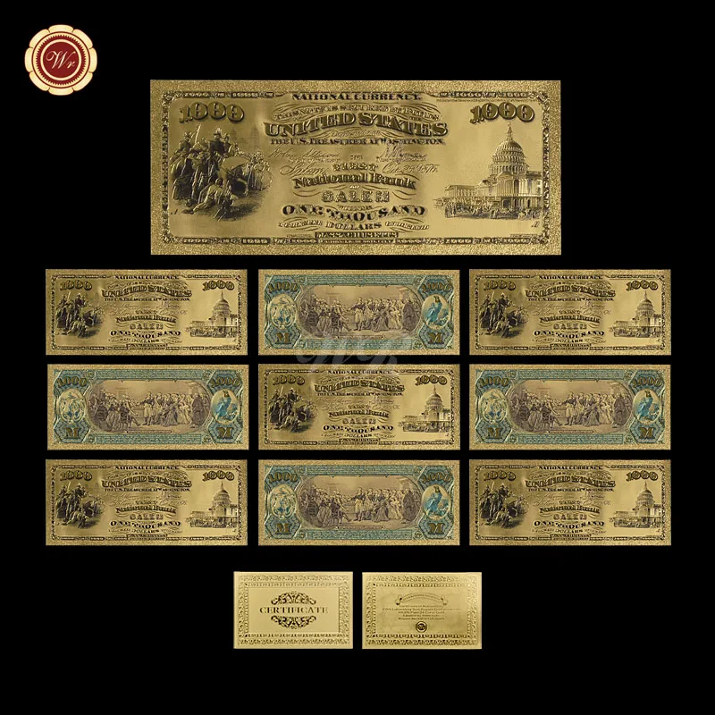 WR качество США 1875 USD 1000 Позолоченные банкноты копия бумажных денег специальные
