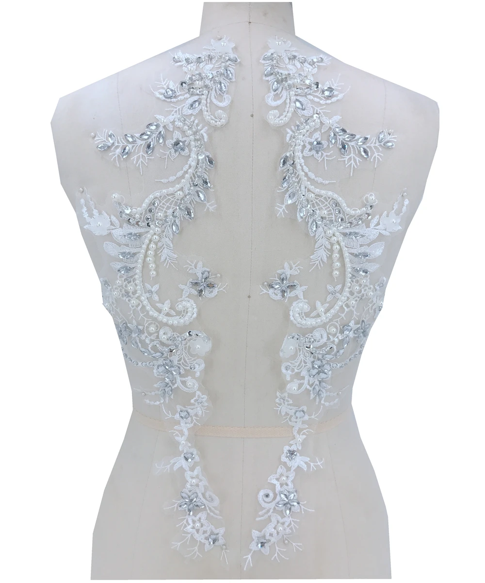 handsewing peal silver Rhinestones ivory white lace applique trim patches 52*14cm*2 for wedding dress skirt
handsewing peal silver Rhinestones ivory white lace applique trim patches 52*14cm*2 for wedding dress skirt