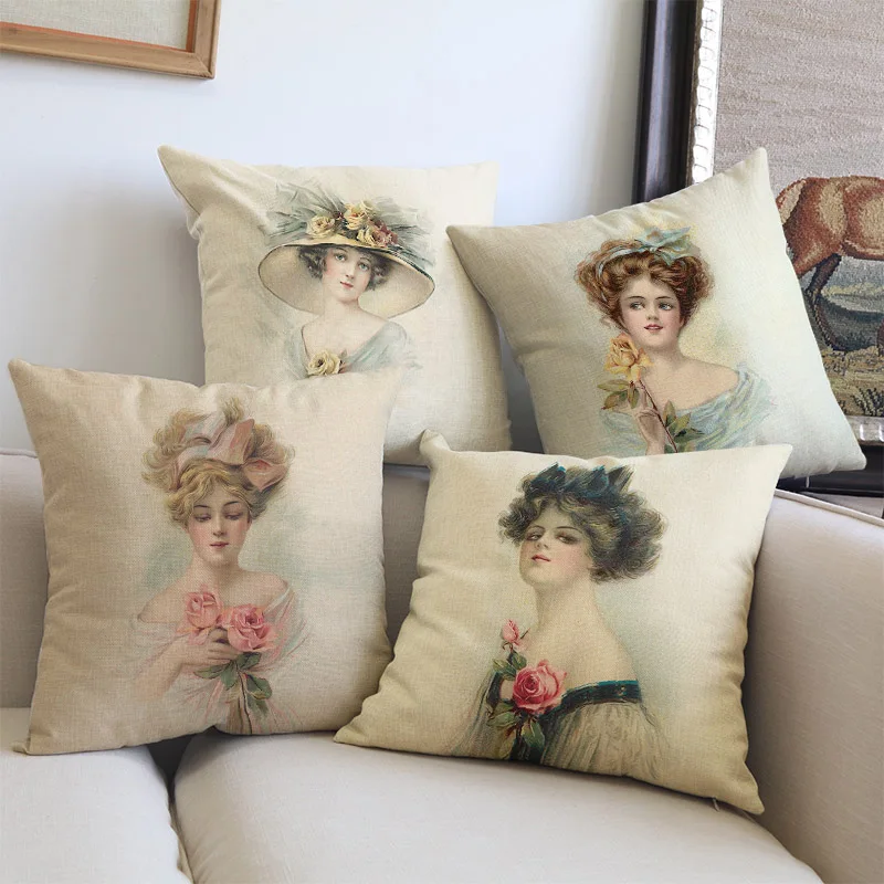 European Classical Retro Vintage Beauty Bonnie Woman Pillow Case The Medieval Figures Style Home Sofa Decoration Cushion Cover
European Classical Retro Vintage Beauty Bonnie Woman Pillow Case The Medieval Figures Style Home Sofa Decoration Cushion Cover