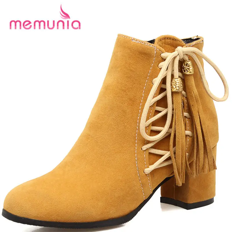 MEMUNIA new arrive 2020 autumn winter fringe boots round toe high heel ankle boots for women square heel ladies boots size 34-45
MEMUNIA new arrive 2020 autumn winter fringe boots round toe high heel ankle boots for women square heel ladies boots size 34-45