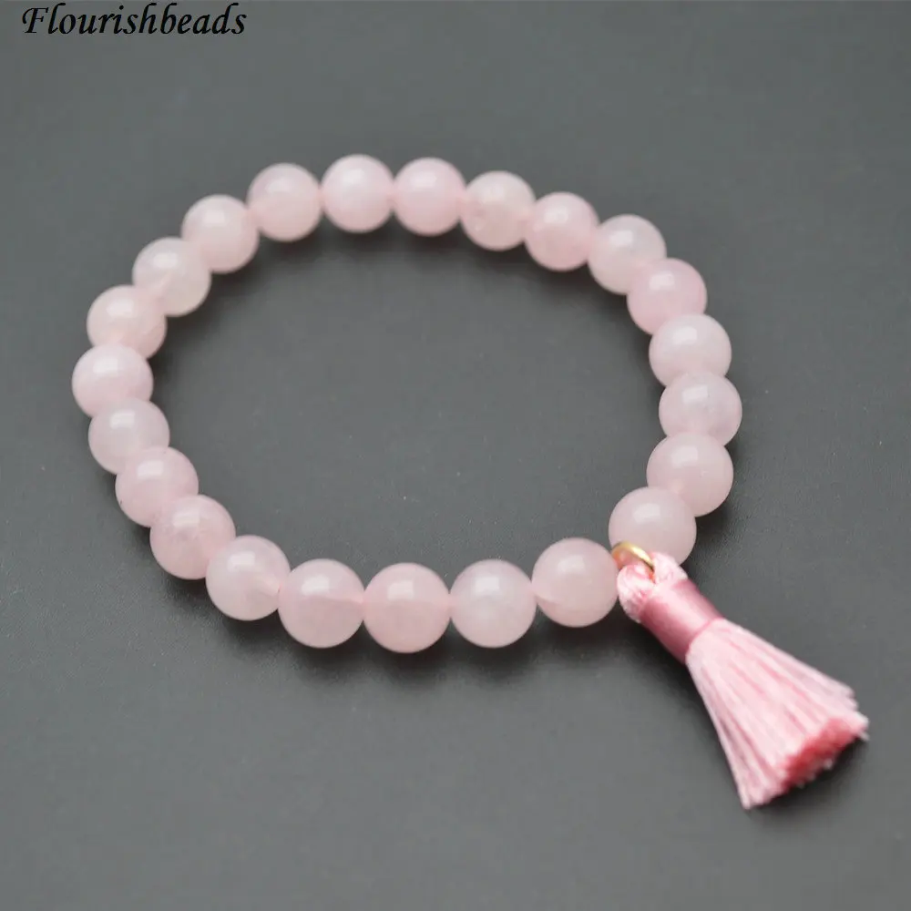 Natural Rose Quartz 8mm Stone Round Beads Pink Tassel Charm Bracelets Fashion Woan Jewelry
Natural Rose Quartz 8mm Stone Round Beads Pink Tassel Charm Bracelets Fashion Woan Jewelry