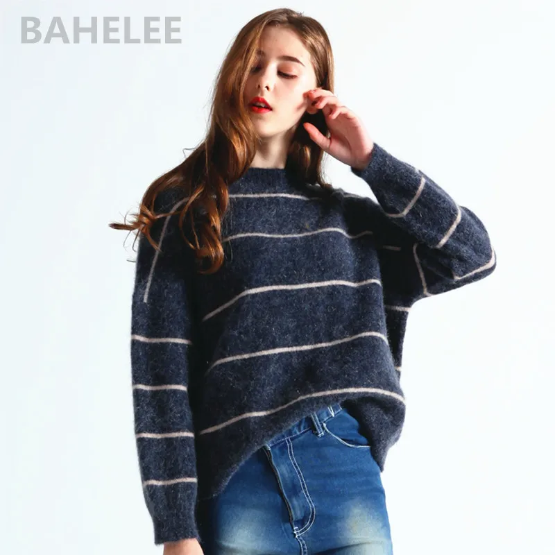 BAHTLEE-Женские вязаные пуловеры из мохеровой шерсти, свитер с круглым вырезом, длинные рукава, Полосатый Узор, свободный стиль, весна, осень
BAHTLEE-Женские вязаные пуловеры из мохеровой шерсти, свитер с круглым вырезом, длинные рукава, Полосатый Узор, свободный стиль, весна, осень