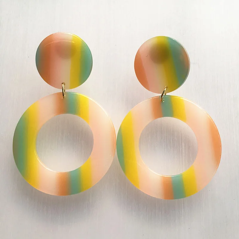 

UJBOX New Exaggerated colorful Resin Earrings Japanese Korean Australia Women Geometric Round Drop Earrings Statement Earrings