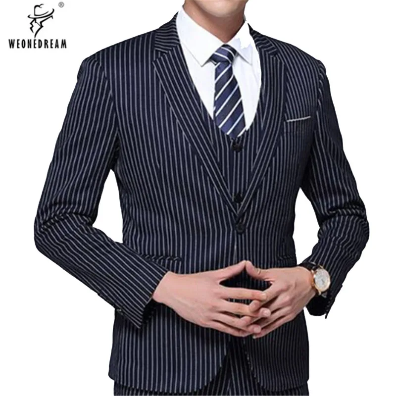 Men suits navy blue striped 3pieces (Jackets+Pants+vest) black 2018 summer Slim Fit casual fastion Suit Custom Made Tuxedo
Men suits navy blue striped 3pieces (Jackets+Pants+vest) black 2018 summer Slim Fit casual fastion Suit Custom Made Tuxedo