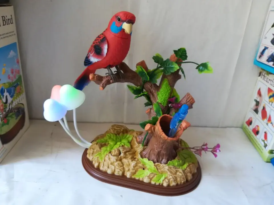battery opreated bird Voice control parrot toy with pen case mushroom LED lights large 25x20cm home decoration gift b0558 | Игрушки и