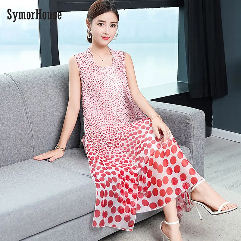 Summer Silk Women Long Dot Dress 2019 New Simple Fashion Sexy Sleeveless Classic Round Collar Elegant Office Lady Vest Dresses
Summer Silk Women Long Dot Dress 2019 New Simple Fashion Sexy Sleeveless Classic Round Collar Elegant Office Lady Vest Dresses