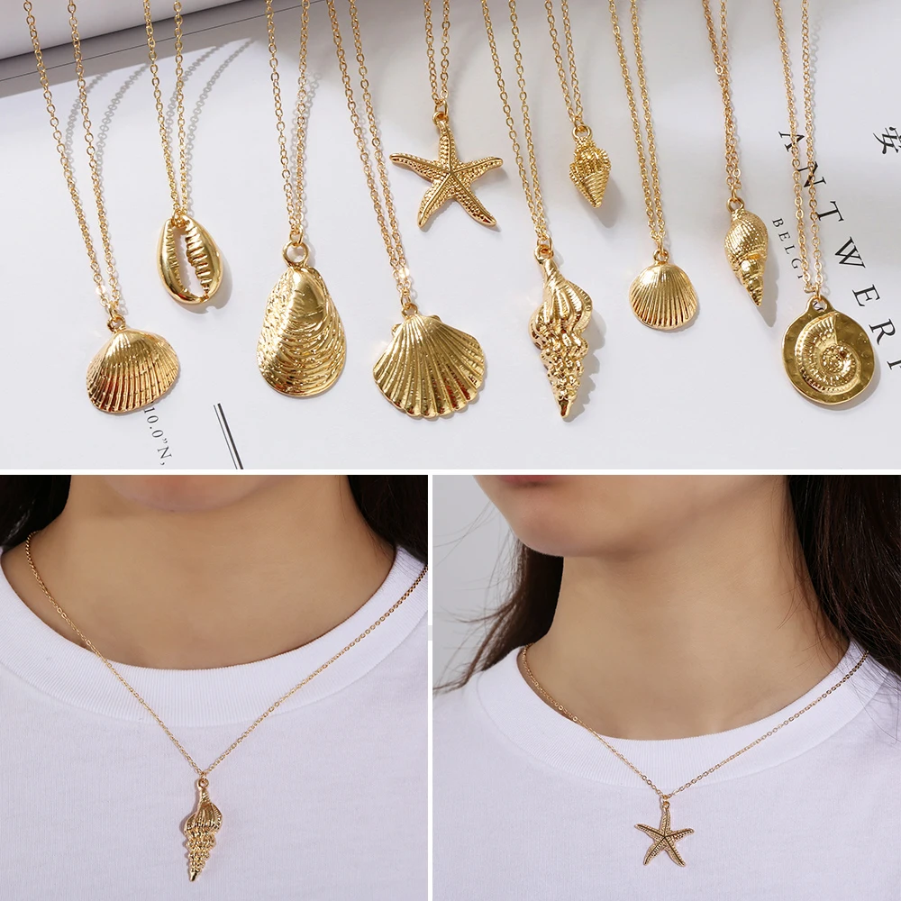 1pc Bohemia Fashion Gold Color Alloy Cowrie Shell Necklace for Women Conch Chain Pendant Necklace Summer Jewelry Starfish Collar
1pc Bohemia Fashion Gold Color Alloy Cowrie Shell Necklace for Women Conch Chain Pendant Necklace Summer Jewelry Starfish Collar