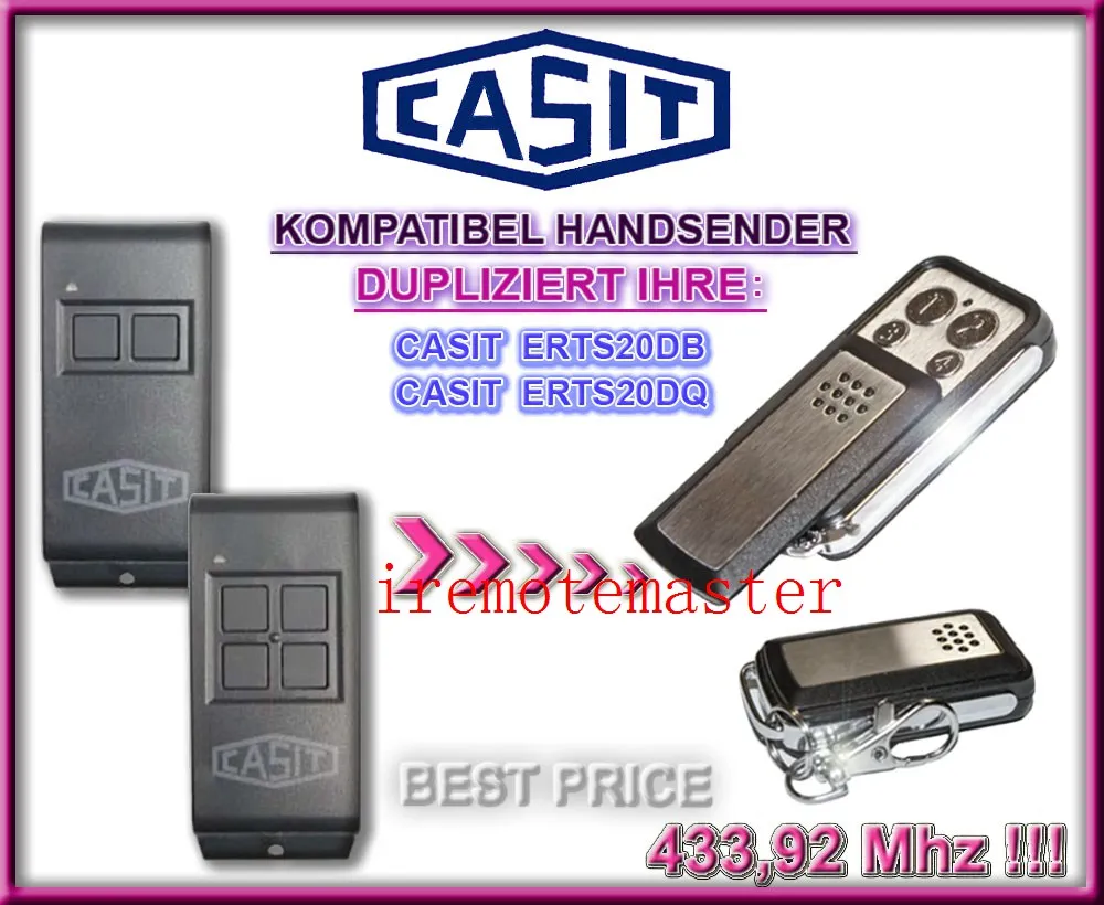 CASIT ERTS20DB,ERTS20DQ remote transmitter 433 mhz CASIT remote control for gates garage door duplicator clone
CASIT ERTS20DB,ERTS20DQ remote transmitter 433 mhz CASIT remote control for gates garage door duplicator clone